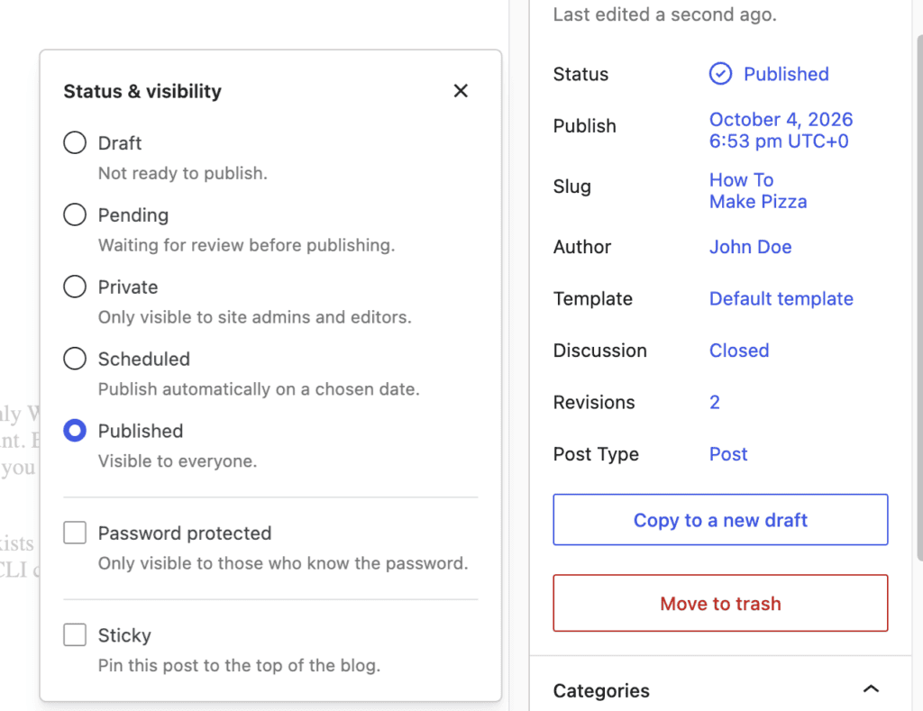 WordPress Post Statuses